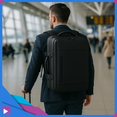 Plecak Próżniowy do Samolotu z Pompką Bagaż Podręczny Ryanair Wizzair Kompresja Podróżny Zamek TSA Wodoodporny 45x30x20cm ASATO®