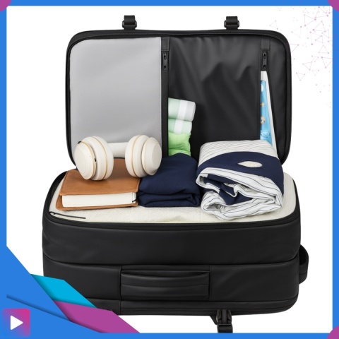 Plecak Próżniowy do Samolotu z Pompką Bagaż Podręczny Ryanair Wizzair Kompresja Podróżny Zamek TSA Wodoodporny 45x30x20cm ASATO®