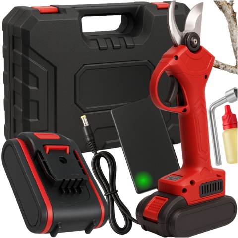 Sekator Akumulatorowy Elektryczne Nożyce do Gałęzi Bezszczotkowy Ogrodowy 120W 21V 2x Akumulator Walizka i Akcesoria ASATO®