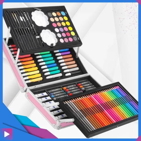 Zestaw Artystyczny w Walizce Dla Dzieci 145 Elementów do Malowania i Rysowania Prezent ASATO®