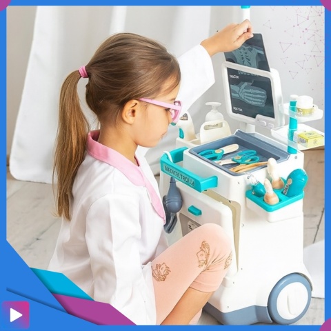 Zestaw Mały Lekarza dla Dzieci Interaktywny Wózek Medyczny 26 Elementów Światło Dźwięk Edukacyjny ASATO®