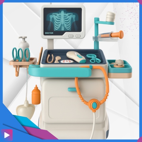 Zestaw Mały Lekarza dla Dzieci Interaktywny Wózek Medyczny 26 Elementów Światło Dźwięk Edukacyjny ASATO®