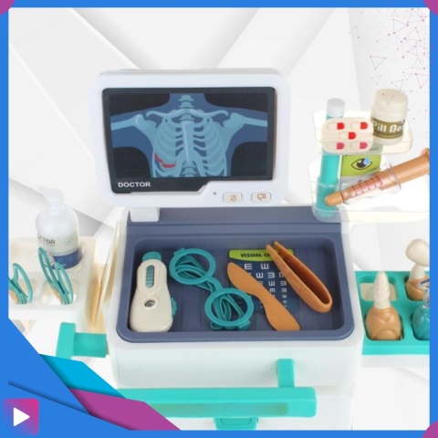 Zestaw Mały Lekarza dla Dzieci Interaktywny Wózek Medyczny 26 Elementów Światło Dźwięk Edukacyjny ASATO®