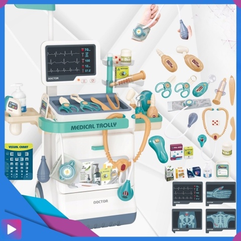Zestaw Mały Lekarza dla Dzieci Interaktywny Wózek Medyczny 26 Elementów Światło Dźwięk Edukacyjny ASATO®