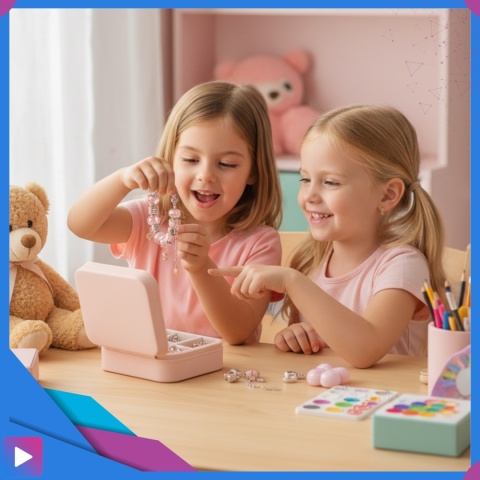 Zestaw do Robienia Bransoletek Naszyjników Biżuterii Dla Dziewczynek z Charmsami Etui 66 Elementów Prezent ASATO®