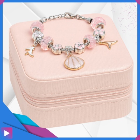 Zestaw do Robienia Bransoletek Naszyjników Biżuterii Dla Dziewczynek z Charmsami Etui 66 Elementów Prezent ASATO®