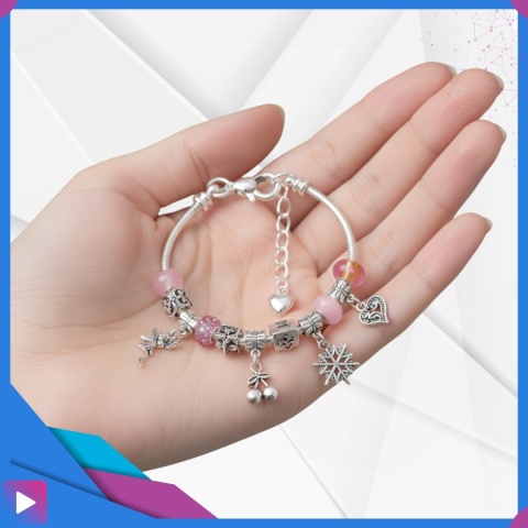 Zestaw do Robienia Bransoletek Naszyjników Biżuterii Dla Dziewczynek z Charmsami Etui 66 Elementów Prezent ASATO®