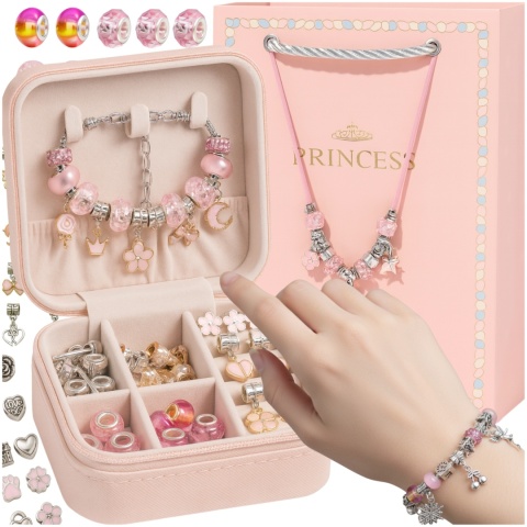 Zestaw do Robienia Bransoletek Naszyjników Biżuterii Dla Dziewczynek z Charmsami Etui 66 Elementów Prezent ASATO®