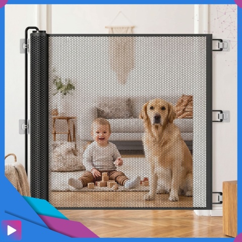 Bramka zabezpieczająca 150x78 cm ASATO® Na Schody Drzwi Dla Dzieci Psa Rolowana Czarna Barierka Zabezpieczająca