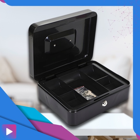 Duża Kasetka na Pieniądze Metalowa Bilon Sejf XXL + 2 Kluczyki Czarna