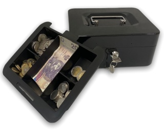 Duża Kasetka na Pieniądze Metalowa Bilon Sejf XXL + 2 Kluczyki Czarna