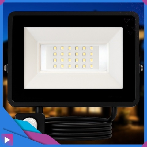 Halogen Naświetlacz LED 20W z Czujnikiem Ruchu i Zmierzchu na Kablu Naświetlacz Zewnętrzny IP65 do Ogrodu i Elewacji ASATO®