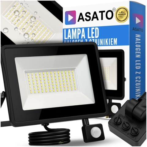 Halogen Naświetlacz LED 20W z Czujnikiem Ruchu i Zmierzchu na Kablu Naświetlacz Zewnętrzny IP65 do Ogrodu i Elewacji ASATO®