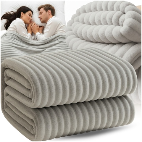 Koc 150x220 cm MikrofibraGruby Puszysty Tłoczony 3D Miękki Ciepły Narzuta Elegancki ASATO®