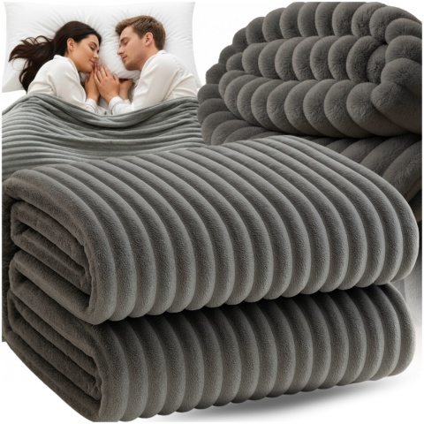 Koc 210x220 cm Gruby Puszysty Tłoczony 3D Miękki Ciepły Narzuta Elegancki ASATO®