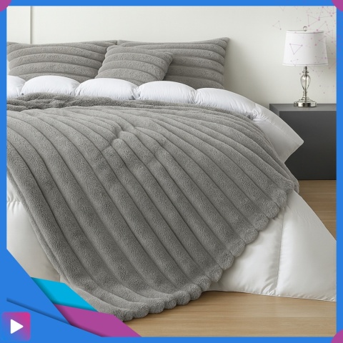 Koc 210x220 cm Gruby Puszysty Tłoczony 3D Miękki Ciepły Narzuta Elegancki ASATO®