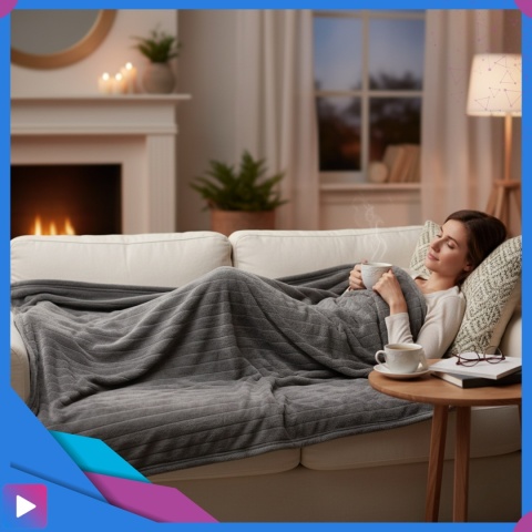 Duży Koc Elektryczny Podgrzewany 180x160cm 200W Pilot Timer Miękki Szary ASATO®