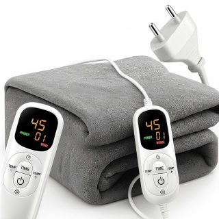 Duży Koc Elektryczny Podgrzewany 180x160cm 200W Pilot Timer Miękki Szary ASATO®