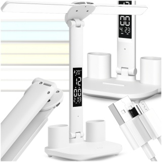 Lampka Biurkowa LED 6w1 Wyświetlacz Zegar Organizer Podwójne Ramiona i USB ASATO®
