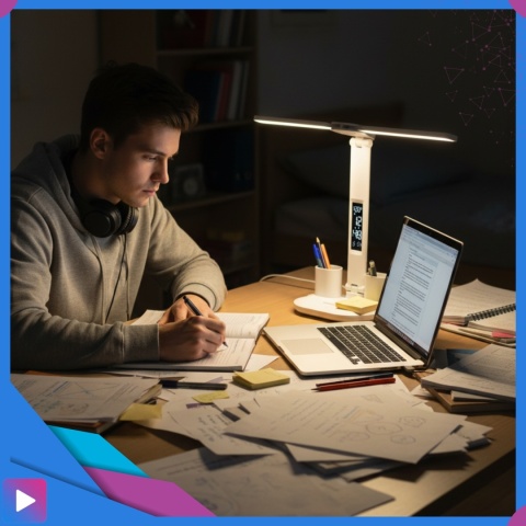 Lampka Biurkowa LED 6w1 Wyświetlacz Zegar Organizer Podwójne Ramiona i USB ASATO®