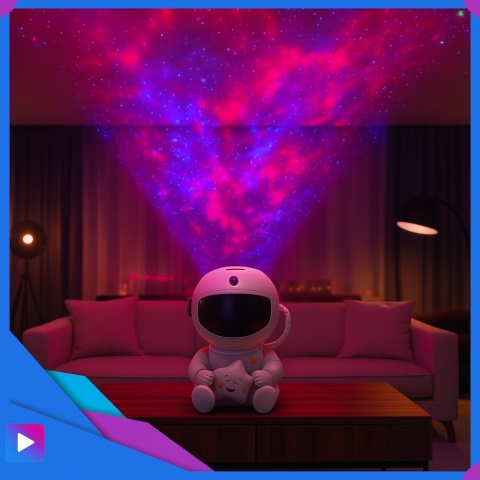 Projektor Gwiazd Astronauta Siedzący LED 8 Trybów Pilot Ruchoma Głowa Lampka Nocna ASATO®