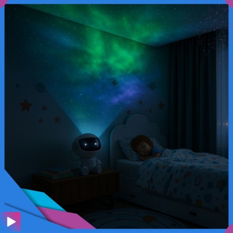 Projektor Gwiazd Astronauta Siedzący LED 8 Trybów Pilot Ruchoma Głowa Lampka Nocna ASATO®