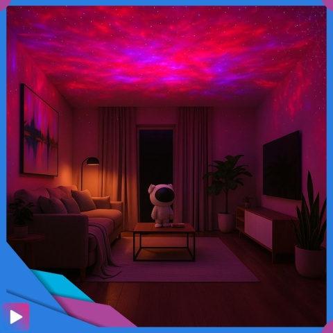 Projektor Gwiazd Astronauta Stojący LED 8 Trybów Pilot Ruchoma Głowa Lampka Nocna ASATO®