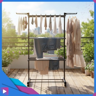 Suszarka na Pranie Pionowa Czarna Ogrodowa Stojąca Składana Duża na Balkon do Domu ASATO®