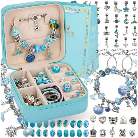 Zestaw do Robienia Bransoletek Naszyjników Biżuterii Dla Dziewczynek z Charmsami Etui 66 Elementów Prezent ASATO®