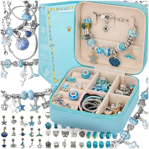 Zestaw do Robienia Bransoletek Naszyjników Biżuterii Dla Dziewczynek z Charmsami Etui 66 Elementów Prezent ASATO®