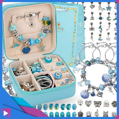 Zestaw do Robienia Bransoletek Naszyjników Biżuterii Dla Dziewczynek z Charmsami Etui 66 Elementów Prezent ASATO®