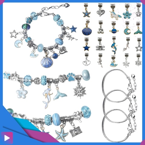 Zestaw do Robienia Bransoletek Naszyjników Biżuterii Dla Dziewczynek z Charmsami Etui 66 Elementów Prezent ASATO®