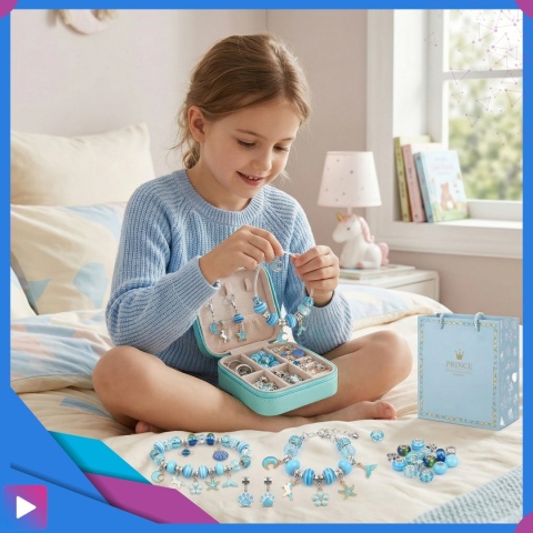 Zestaw do Robienia Bransoletek Naszyjników Biżuterii Dla Dziewczynek z Charmsami Etui 66 Elementów Prezent ASATO®