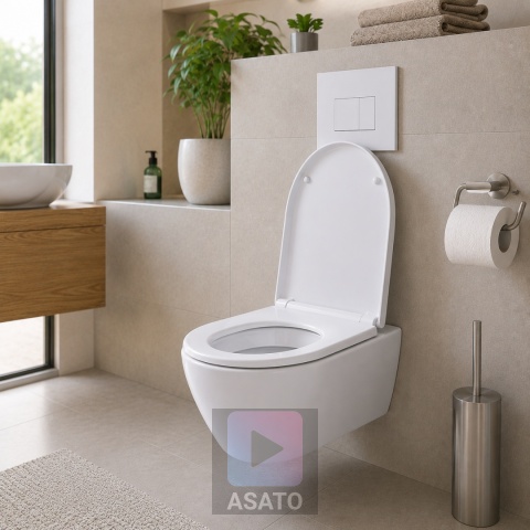 Deska Sedesowa Wolnoopadająca 113 ASATO® Biała Duroplast Antybakteryjna - Uniwersalna 46x36,5cm