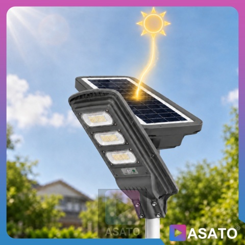 Lampa Uliczna Solarna LED 90W ze Słupkiem Czujnikiem Ruchu Pilot Uchwyt