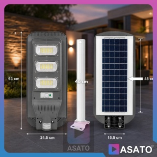 Lampa Uliczna Solarna LED 90W ze Słupkiem Czujnikiem Ruchu Pilot Uchwyt
