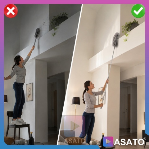 Szczotka do Kurzu 3w1 Teleskopowa 250 cm Zestaw 3 Końcówki Mikrofibra ASATO®