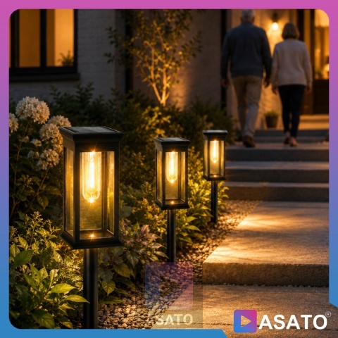 2x Lampa Solarna Ogrodowa Wbijana ASATO® - Czujnik Zmierzchu - Bateria 600 mAh - 43cm Wysoka