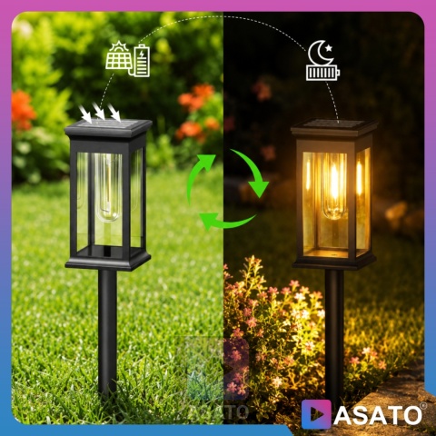 2x Lampa Solarna Ogrodowa Wbijana ASATO® - Czujnik Zmierzchu - Bateria 600 mAh - 43cm Wysoka