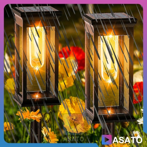 2x Lampa Solarna Ogrodowa Wbijana ASATO® - Czujnik Zmierzchu - Bateria 600 mAh - 43cm Wysoka