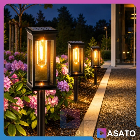 2x Lampa Solarna Ogrodowa Wbijana ASATO® - Czujnik Zmierzchu - Bateria 600 mAh - 43cm Wysoka