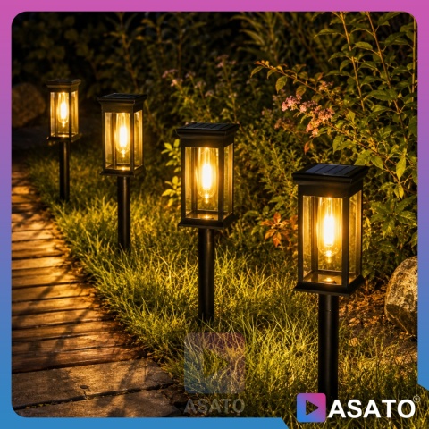 2x Lampa Solarna Ogrodowa Wbijana ASATO® - Czujnik Zmierzchu - Bateria 600 mAh - 43cm Wysoka
