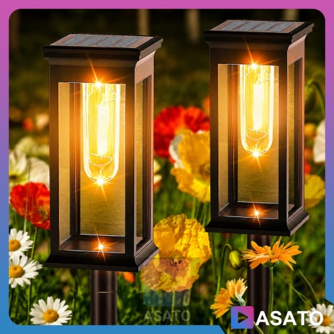 2x Lampa Solarna Ogrodowa Wbijana ASATO® - Czujnik Zmierzchu - Bateria 600 mAh - 43cm Wysoka