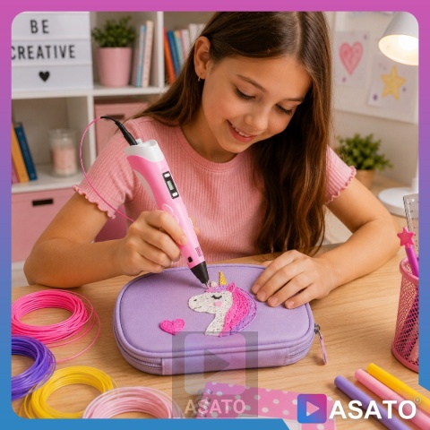 Długopis 3D dla Dzieci + Wkłady Filament 9 metrów Zestaw do Zabawy Drukarka Pen 5.0 Asato