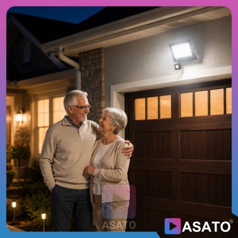 Halogen LED 100W z Czujnikiem Ruchu i Zmierzchu na Kablu Naświetlacz Zewnętrzny IP65 do Ogrodu i Elewacji ASATO®