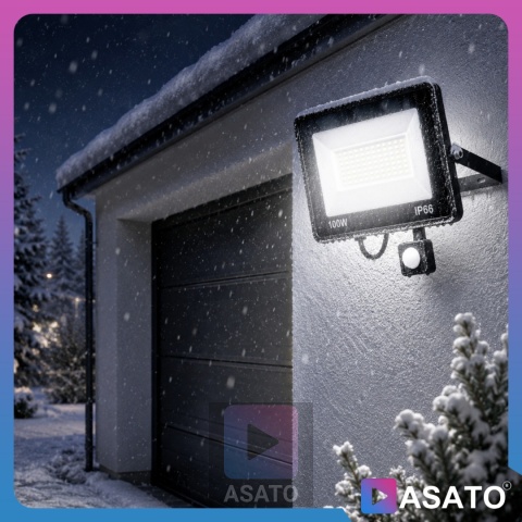 Halogen LED 100W z Czujnikiem Ruchu i Zmierzchu na Kablu Naświetlacz Zewnętrzny IP65 do Ogrodu i Elewacji ASATO®