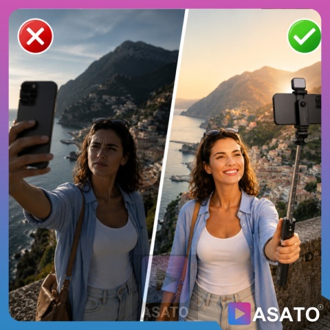 Kijek do Selfie Stick z Lampą LED Statyw Tripod + Pilot Bluetooth