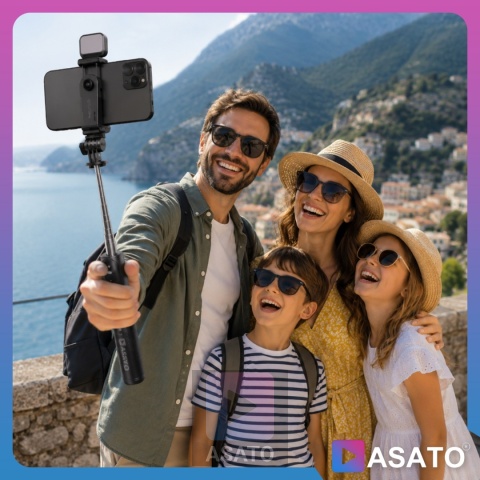 Kijek do Selfie Stick z Lampą LED Statyw Tripod + Pilot Bluetooth