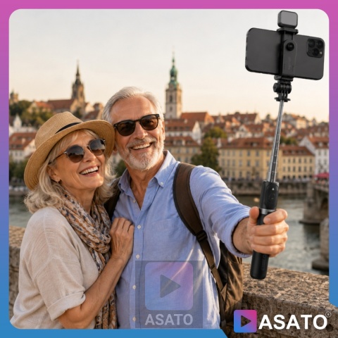 Kijek do Selfie Stick z Lampą LED Statyw Tripod + Pilot Bluetooth