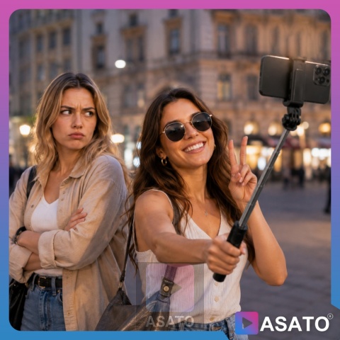 Kijek do Selfie Stick z Lampą LED Statyw Tripod + Pilot Bluetooth